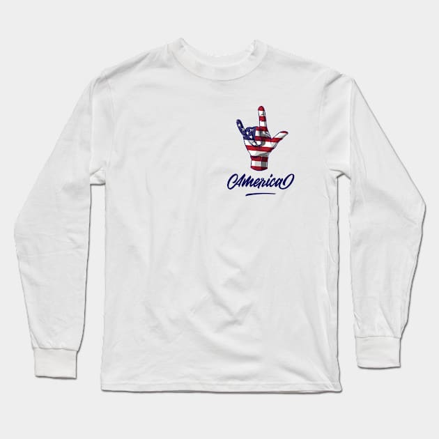 I Love You Hand Sign Gesture USA American Flag Cute Long Sleeve T-Shirt by teeleoshirts